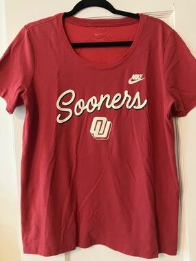 Nike Tee Oklahoma OU Sooners Dri-Fit Scoop Neck Crimson Women’s Large Dri Fit